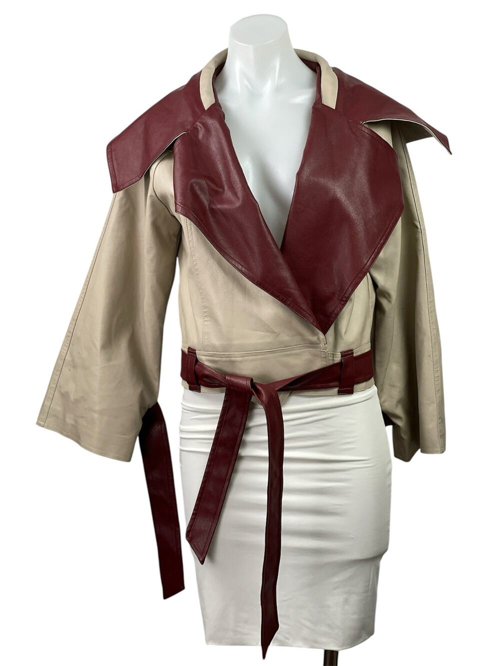 Rivir Womens Ceam Red Faux Vegan Leather Long Sleeve Belted Moto Coat Jacket M